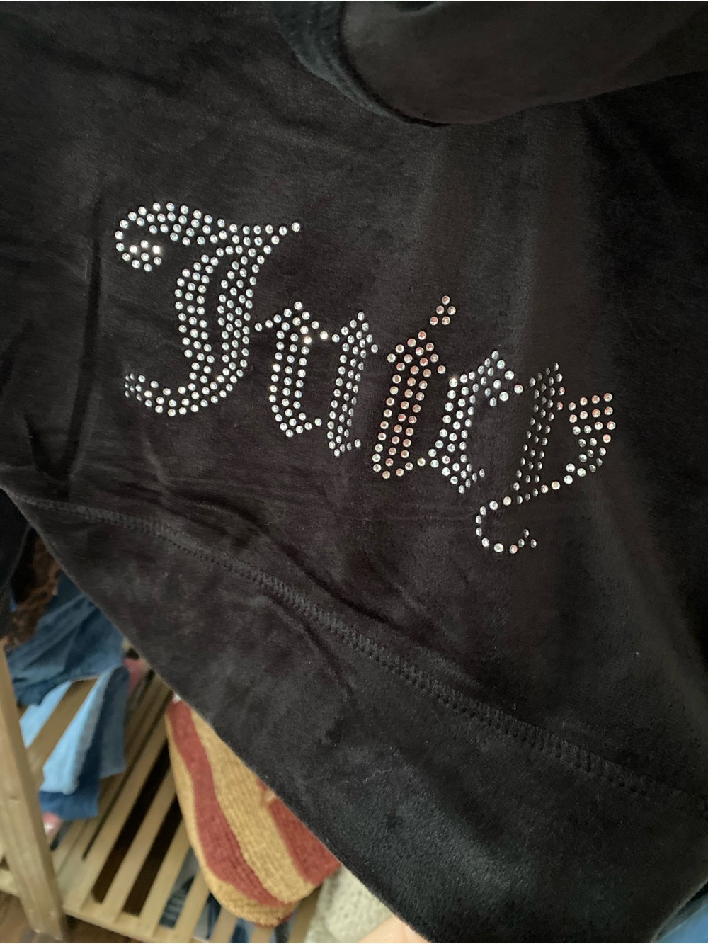 JUICY COUTURE Black Velour Pants & Hooded Sweatshirt Set with Silver JC Logo! 🖤 - Picture 12 of 16